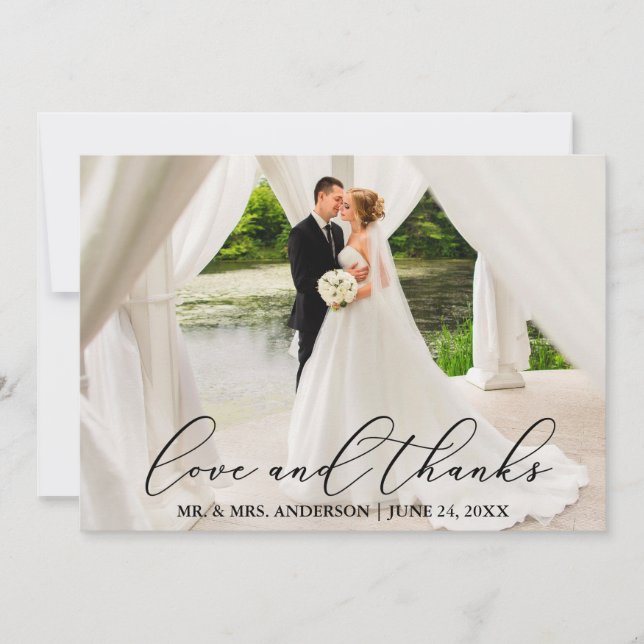 Love and Thanks Elegant Calligraphy Wedding Thank You Card (Front)