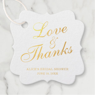 Love And Thanks Elegant Gold Foil Bridal Shower Favor Tags