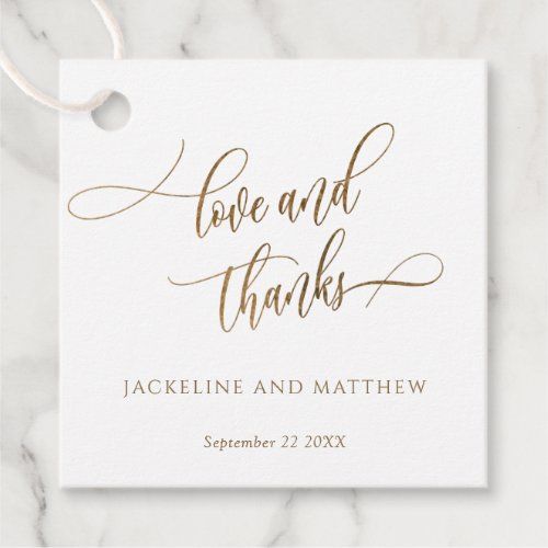 Love and Thanks Elegant Golden Calligraphy Favor Tags
