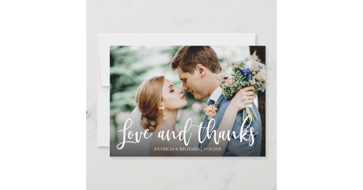 Love And Thanks Elegant Photo Wedding Thank You Card | Zazzle
