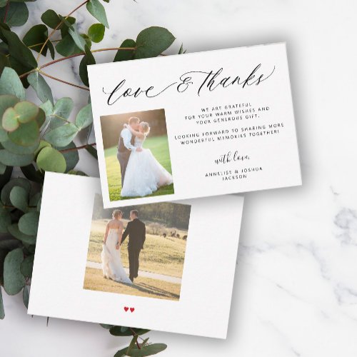 Love and thanks elegant photo wedding thank you note card