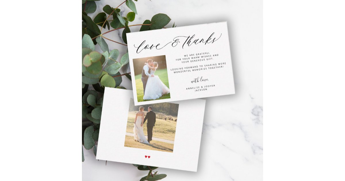 Love and thanks elegant photo wedding thank you note card | Zazzle