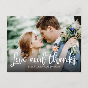 Love And Thanks Elegant Photo Wedding Thank You Postcard