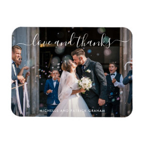 Love and Thanks Elegant Script Photo Wedding Magnet