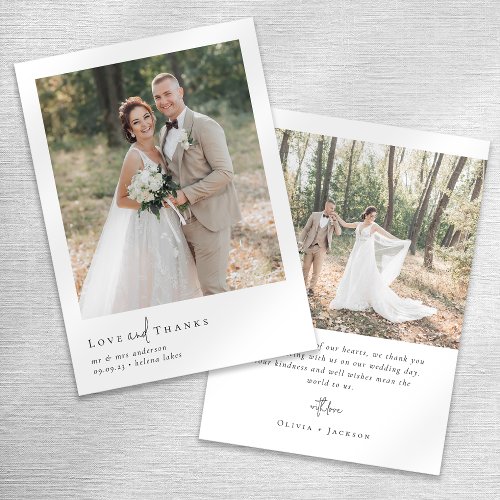 Love and Thanks Elegant Script Photo Wedding Thank You Card