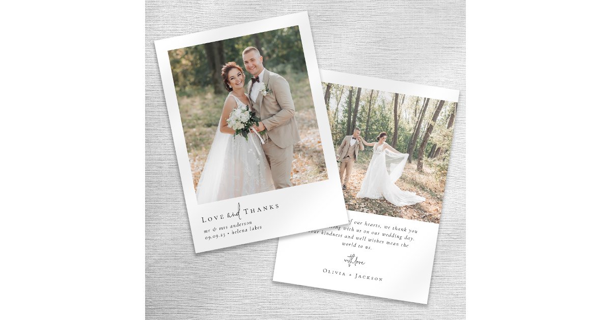 Love and Thanks Elegant Script Photo Wedding Thank You Card | Zazzle