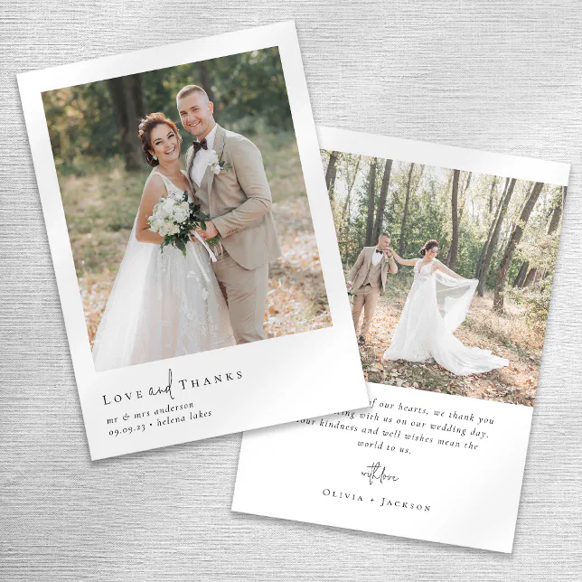 Love and Thanks Elegant Script Photo Wedding Thank You Card | Zazzle