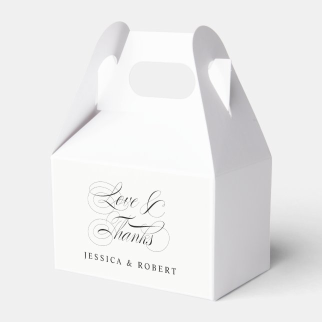 Love and Thanks Elegant Script Wedding Favor Boxes (Front Side)