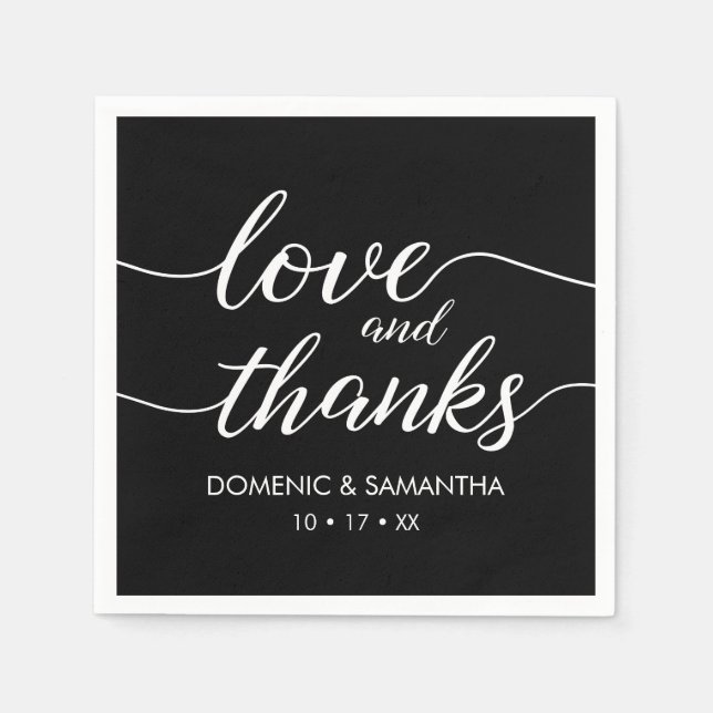 Love and Thanks - elegant script wedding Napkins (Front)