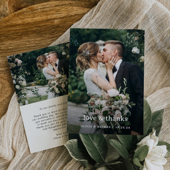 Love And Thanks | Elegant Two Photo Wedding Thank You Card by Customize_My_Wedding at Zazzle