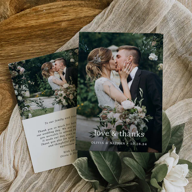Love and Thanks | Elegant Two Photo Wedding Thank You Card | Zazzle