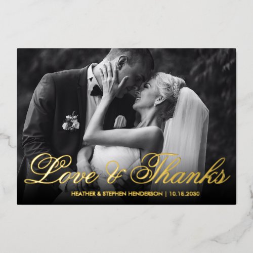 Love and Thanks | Elegant Wedding Photograph Foil Invitation