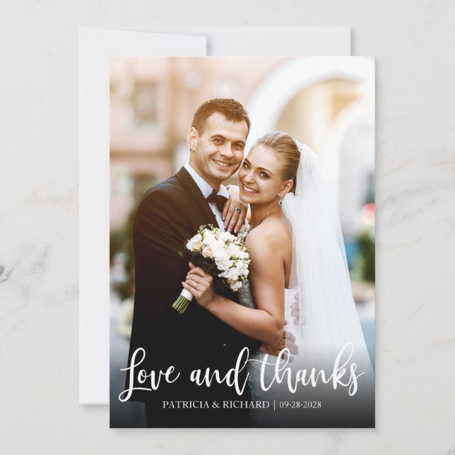 Love And Thanks Elegant Wedding Thank You Photo Card (Front)