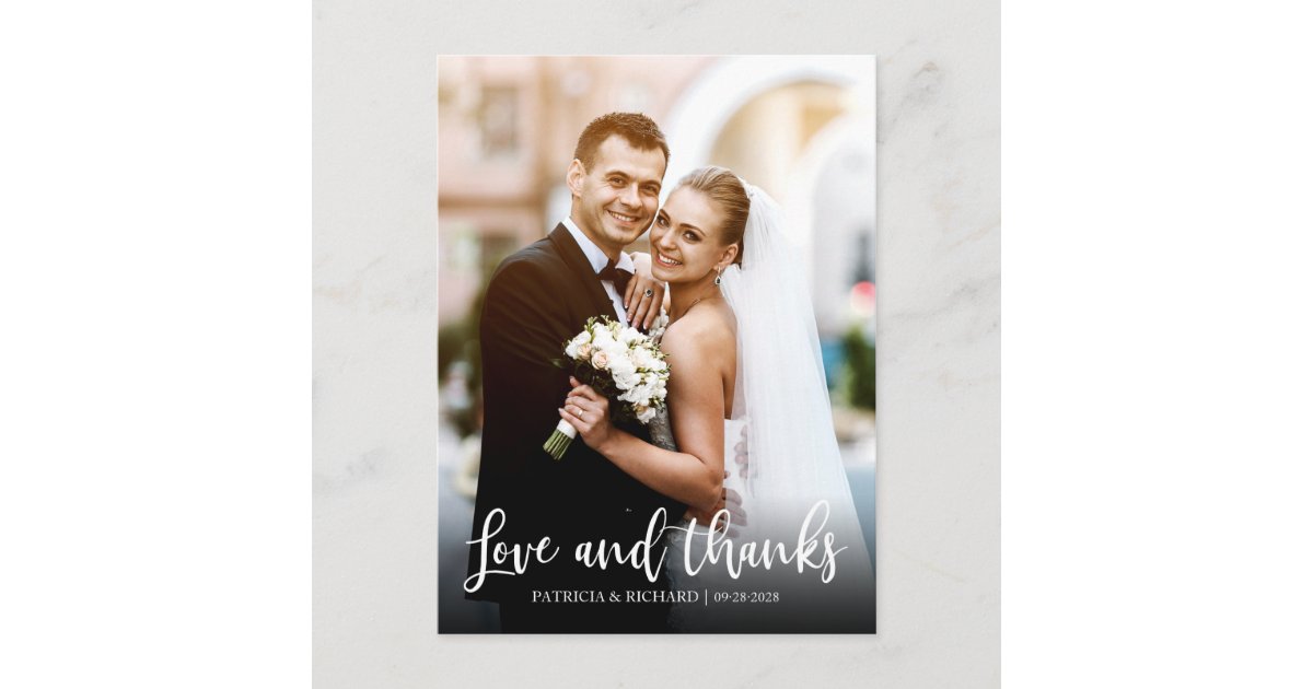 Love And Thanks Elegant Wedding Thank You Photo Postcard | Zazzle