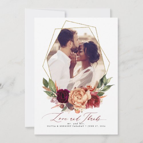 Love and Thanks Fall Wedding Thank You Photo Card