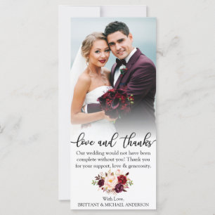 Love and Thanks Floral Burgundy Wedding Card