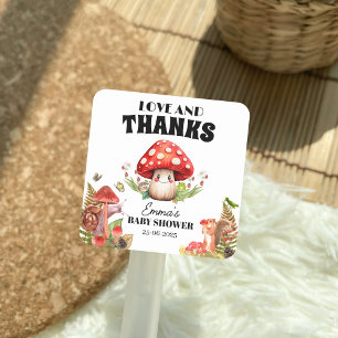 Love and Thanks Fungi Mushroom Moth Baby Shower Square Sticker