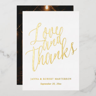 Love and Thanks Gold Calligraphy Photo Foil Invitation