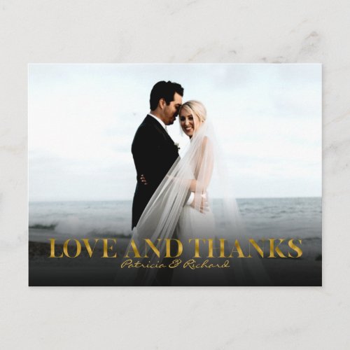 Love And Thanks Gold Foil Wedding Thank You Foto Postcard