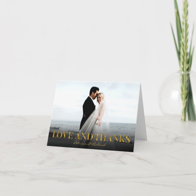 Love And Thanks Gold Foil Wedding Thank You Photo (Front)