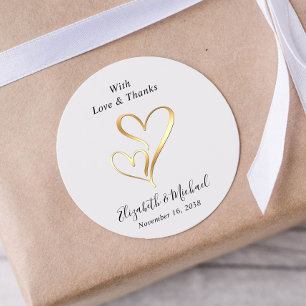 Love And Thanks Gold Heart Wedding Classic Round Sticker