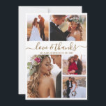 Love and Thanks Gold Script Photo Collage Wedding Thank You Card<br><div class="desc">Elegant Script Gold "Love and thanks" Script 5 Photo Collage Wedding Thank You Cards. Modern, minimal wedding thank you card template featuring five (5) photo on the front and one (1) photo on the back. With the text "Love and thanks" in a pretty hand lettering typography script font in gold...</div>