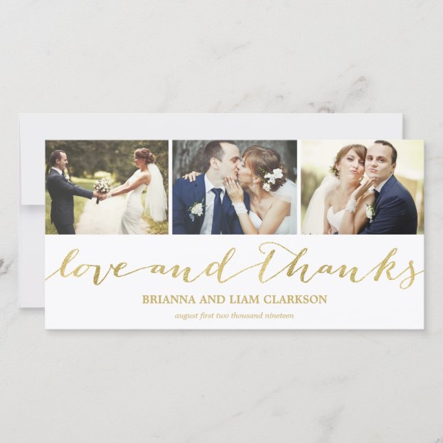 Love and Thanks Gold Script  | Wedding Thank You Card (Front)