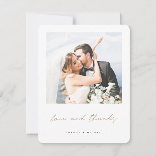 Love and Thanks Gold Wedding Photo Thank You Card