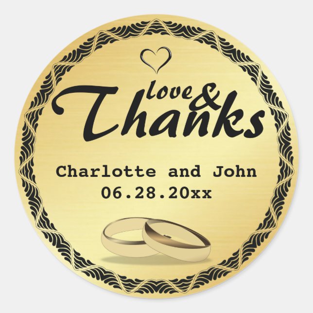 Love and Thanks Gold Wedding Sticker (Front)