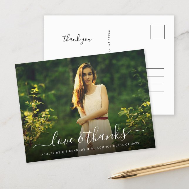 Love and Thanks Graduation Photo Overlay Postcard (Creator Uploaded)