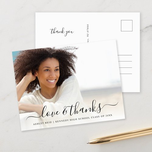 Love and Thanks Graduation Photo Overlay Postcard