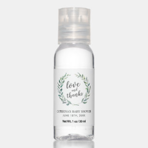 Love and Thanks Greenery Baby Shower Favor Hand Sanitizer