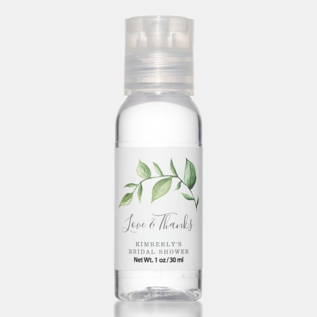 Love and Thanks Greenery Bridal Shower Favor Hand Sanitizer (Front)