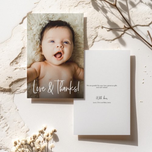 Love and Thanks Handlettering Custom Baby Photo Thank You Card