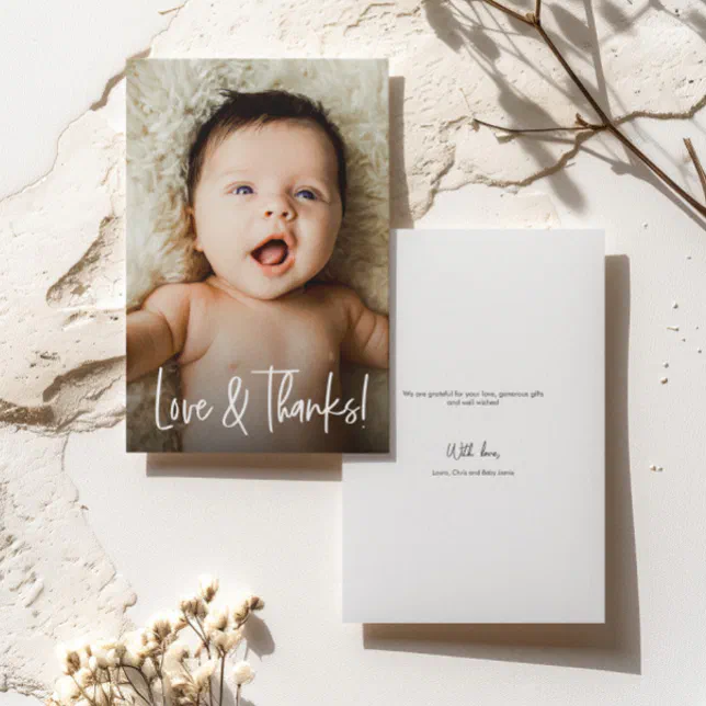 Love and Thanks Handlettering Custom Baby Photo Thank You Card | Zazzle