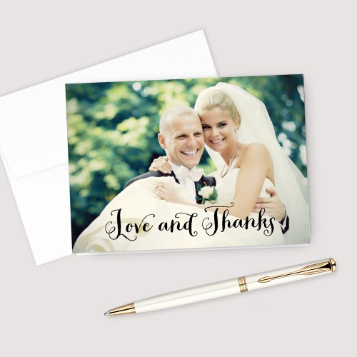 Love and Thanks Handwritten Script Wedding Photo Thank You Card