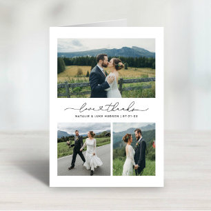 Love and Thanks Heart 3 Photo Wedding Letterpress Thank You Card