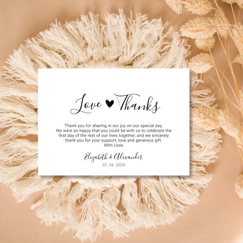 Love and Thanks Heart Calligraphy Script Wedding Thank You Card
