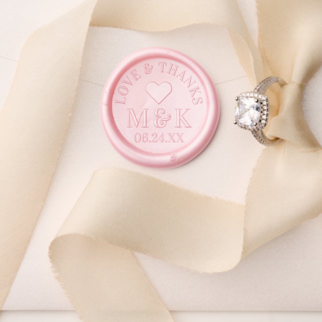 Love and Thanks Heart Couple Monogram Wedding Date Wax Seal Stamp (Insitu (Wedding))