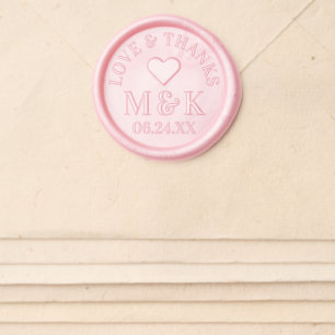Love and Thanks Heart Couple Monogram Wedding Date Wax Seal Sticker