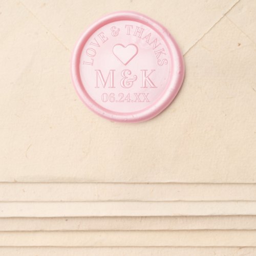 Love and Thanks Heart Couple Monogram Wedding Date Wax Seal Sticker