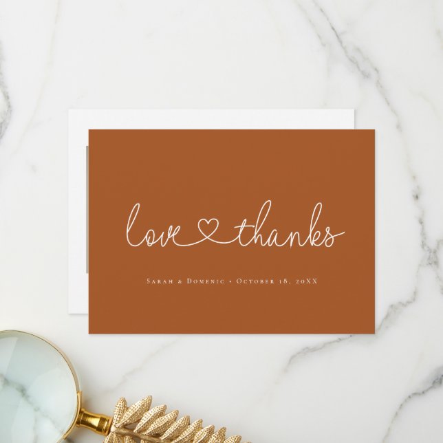 Love and Thanks heart  photo terracotta orange  Thank You Card (Front/Back In Situ)