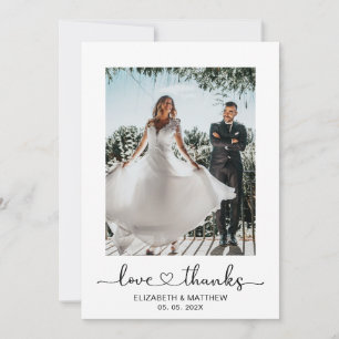 Love and Thanks Heart Script 2 Photo Wedding Thank You Card