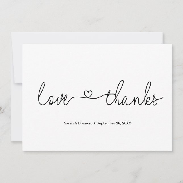 Love and Thanks Heart Script Custom Photo Wedding Thank You Card (Front)