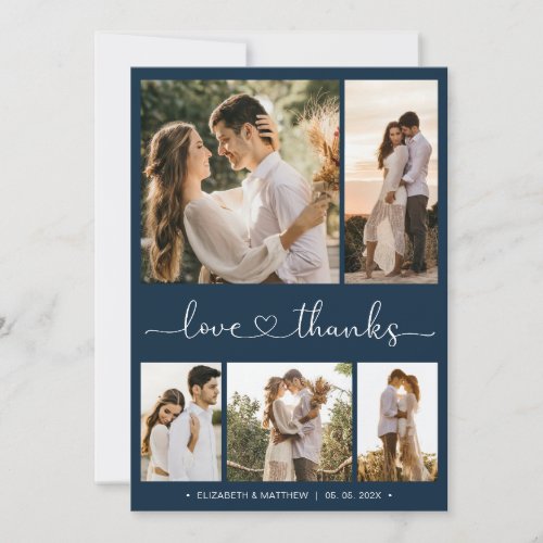 Love and Thanks Heart Script Photo Collage Wedding Thank You Card