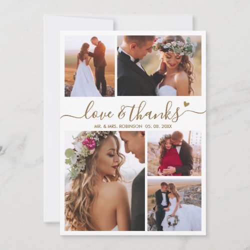 Love and Thanks Heart Script Photo Collage Wedding Thank You Card