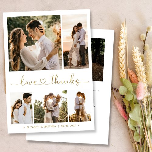 Love and Thanks Heart Script Photo Collage Wedding Thank You Card