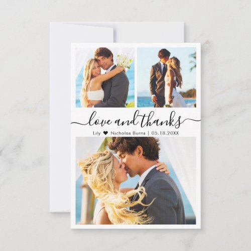 Love and Thanks Heart Script Photo Wedding  Thank You Card