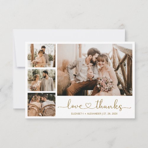 Love and Thanks Heart Script Wedding Photo Collage Thank You Card