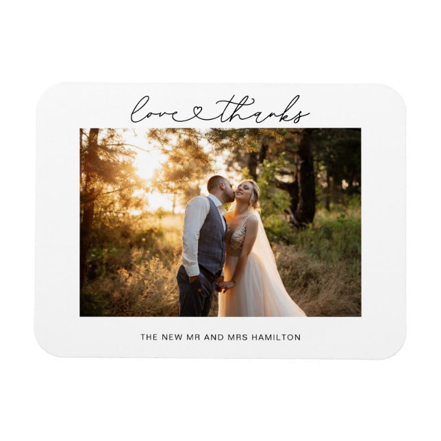Love and Thanks Heart Script Wedding Photo Magnet (Horizontal)